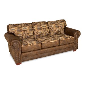 Pemberly Row Traditional Microfiber River Bend Sofa in Brown