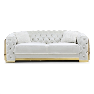 Pemberly Row 19&quotH Button-Tufted Velvet Sofa with Cushion in Ivory/Gold