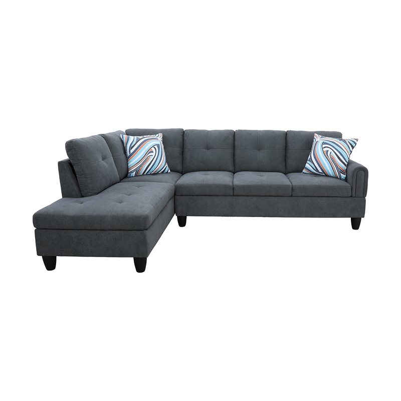 Pemberly Row Modern Linen Fabric Sectional Sofa Set in Dark Gray