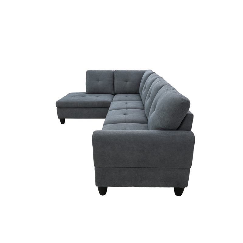 Pemberly Row Modern Linen Fabric Sectional Sofa Set in Dark Gray