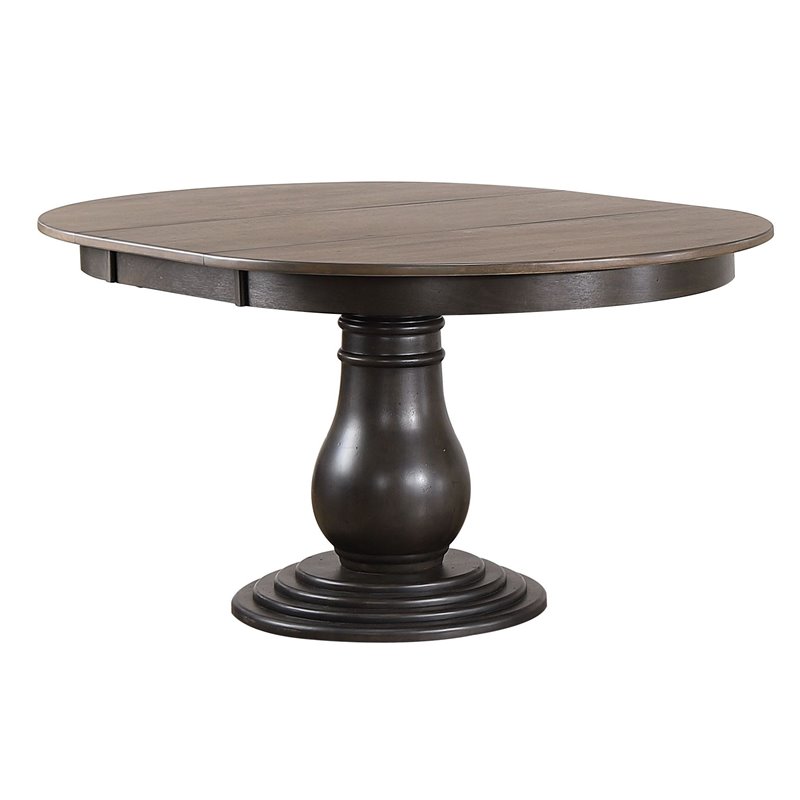 Pemberly Row Rubberwood Dining Table in Gray Stone/Black Stone