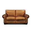 Pemberly Row Top Grain Hand Antiqued Leather Loveseat in Tan Brown