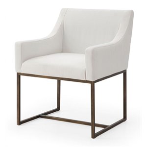 Pemberly Row 18.8&quot Modern Fabric Dining Chair in Off White/Antique Brass