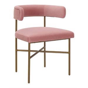 Pemberly Row 19.7&quot Transitional Velvet Dining Chair in Pink/Gold