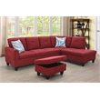 Pemberly Row Modern 3PC Sectional Sofa with Ottoman in Red Finish
