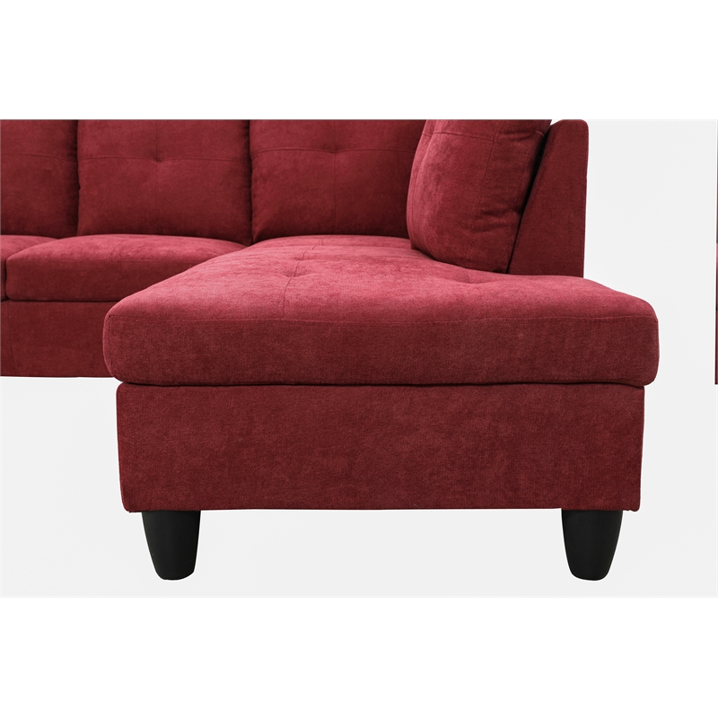 Pemberly Row Modern 3PC Sectional Sofa with Ottoman in Red Finish