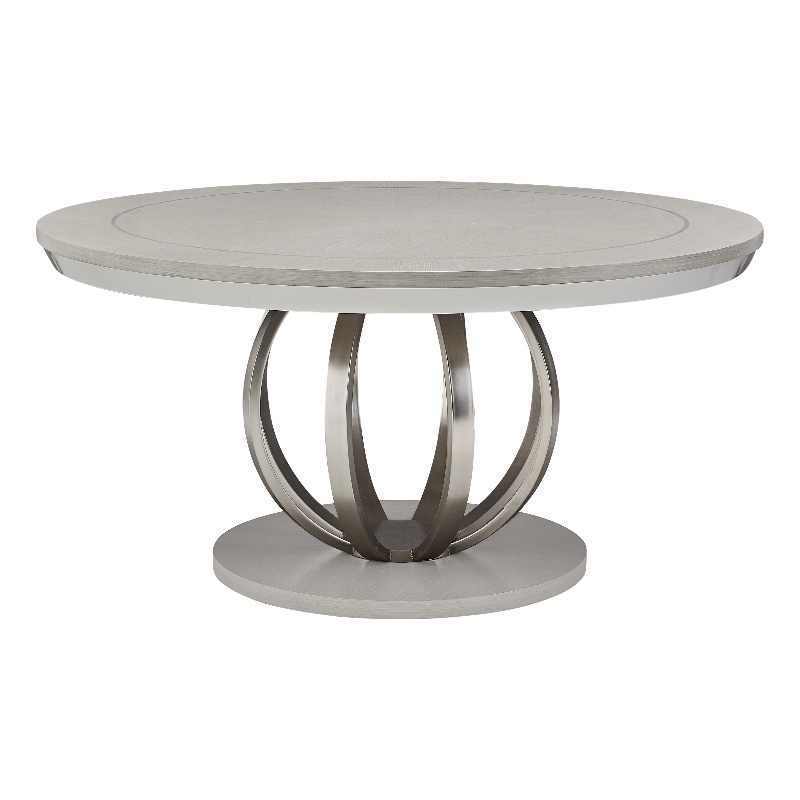 Pemberly Row Round Poplar & Steel Dining Table in Moonlight Gray