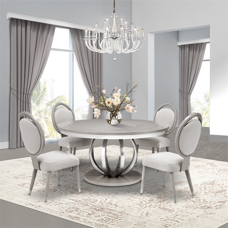 Pemberly Row Round Poplar & Steel Dining Table in Moonlight Gray