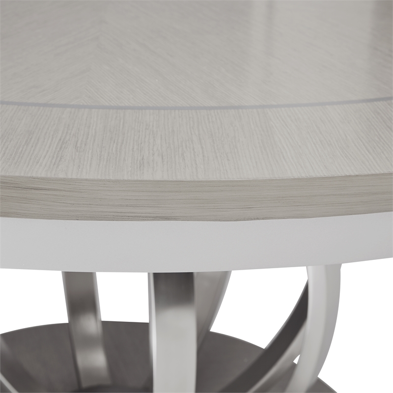 Pemberly Row Round Poplar & Steel Dining Table in Moonlight Gray