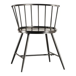 Pemberly Row 17&quot Low Back Windsor Metal & Wood Dining Chair in Black (Set of 2)