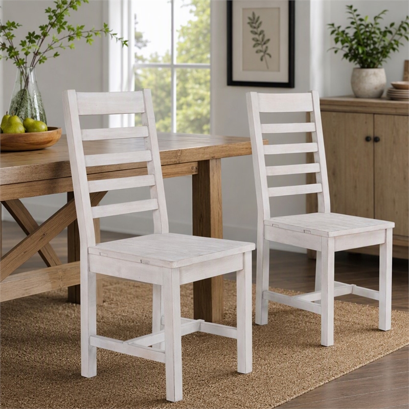 Pemberley Row Reclaimed Pine Nordic Ivory Dining Chair Ladder Back 39.75