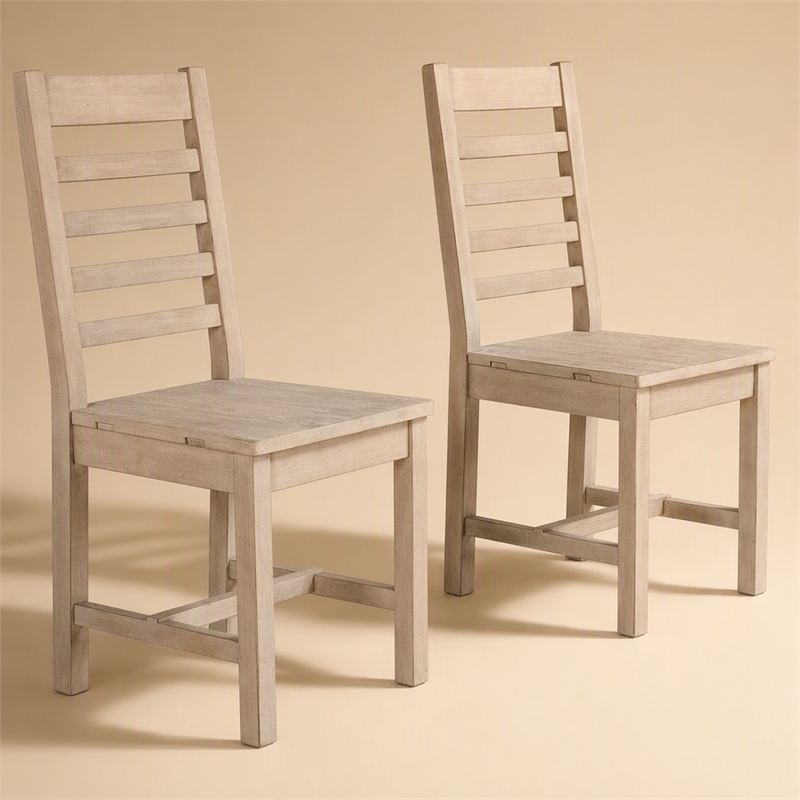 Pemberley Row Reclaimed Pine Nordic Ivory Dining Chair Ladder Back 39.75