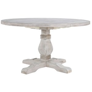 Pemberly Row 55&quot Round Solid Pine Wood Dining Table in Nordic Ivory