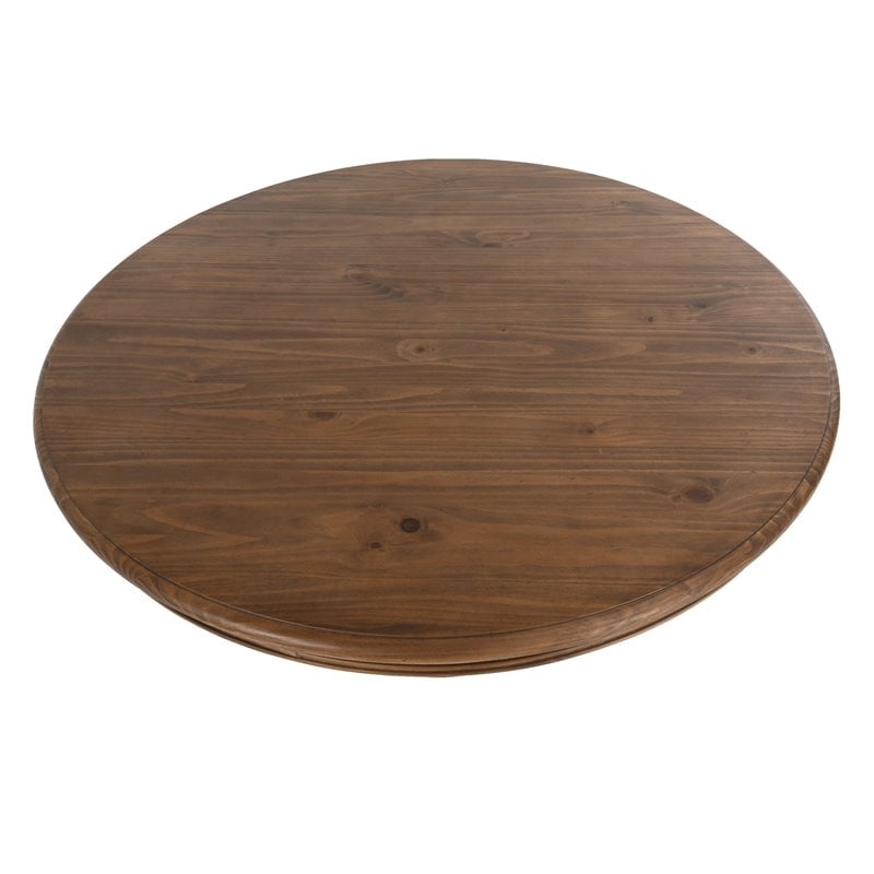 Pemberley Row Solid Pine Wood Almond Brown Dining Table Round Hand Carved Base 54