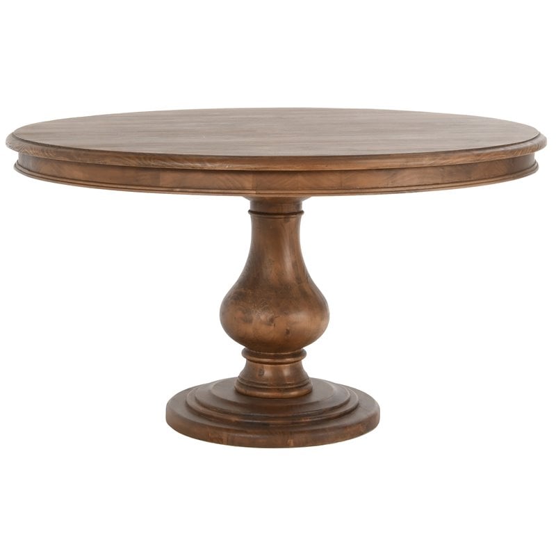 Pemberley Row Solid Pine Wood Almond Brown Dining Table Round Hand Carved Base 54