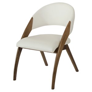 Pemberly Row 18&quot Mid-Century Faux Leather Dining Chair in Off White/Walnut
