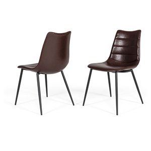 Pemberly Row 18&quot Metal & Faux Leather Dining Chair in Brown (Set of 2)
