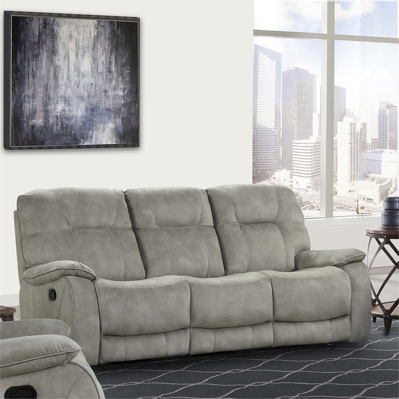 Pemberly Row Polyester Manual Triple Reclining Sofa in Shadow Natural