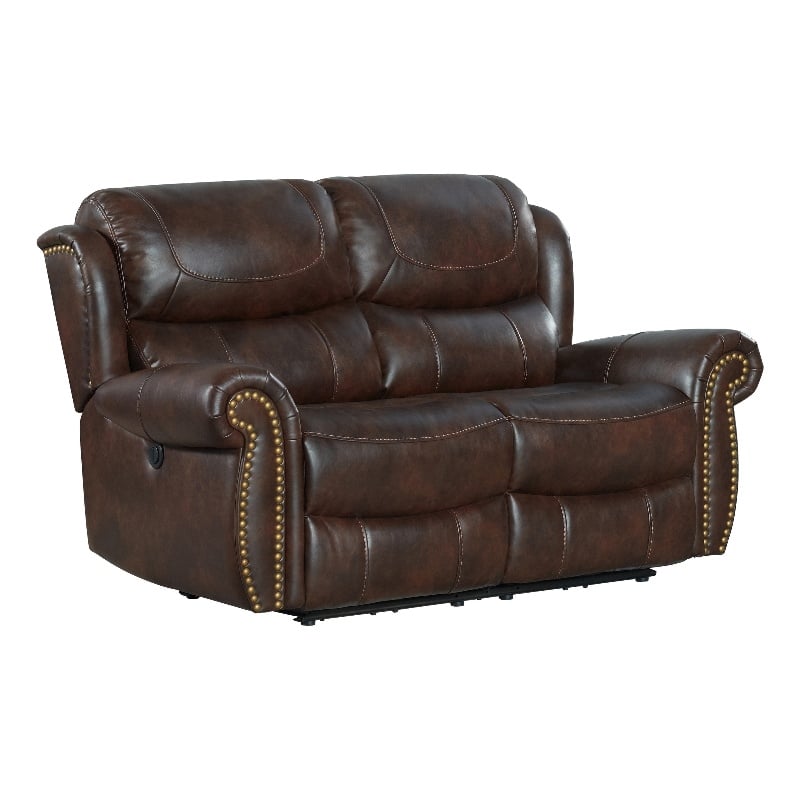 Pemberly Row Faux Leather Power Reclining Loveseat in Tobacco