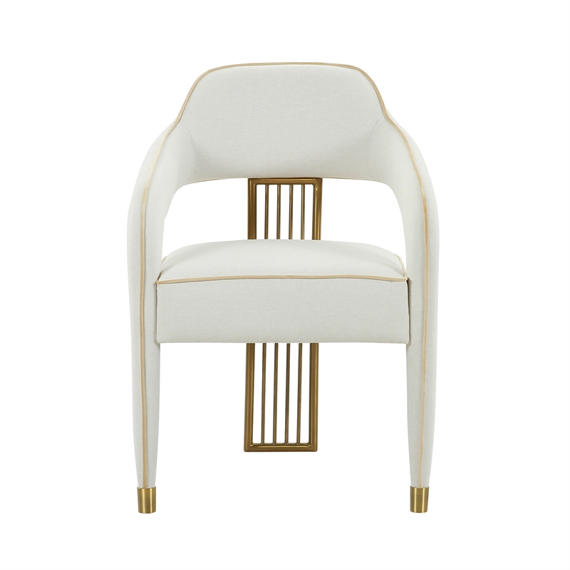 Pemberly Row Transitional Fabric Dining Chair in Cream/Gold Finish