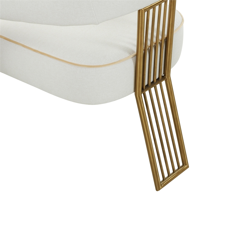 Pemberly Row Transitional Fabric Dining Chair in Cream/Gold Finish