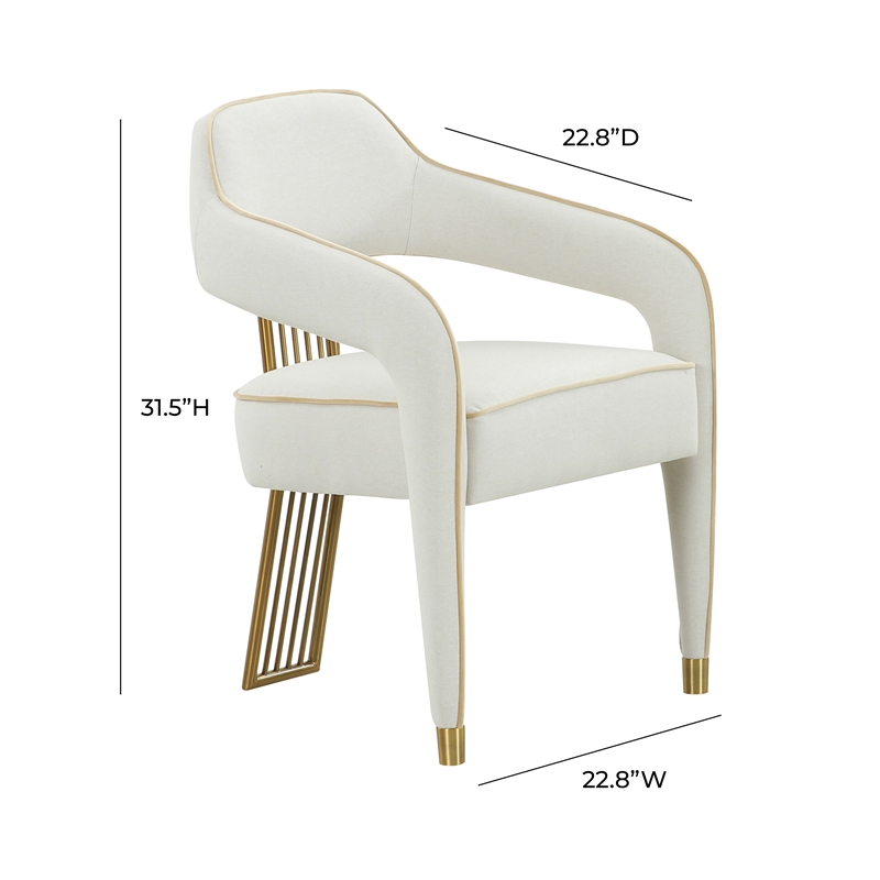Pemberly Row Transitional Fabric Dining Chair in Cream/Gold Finish