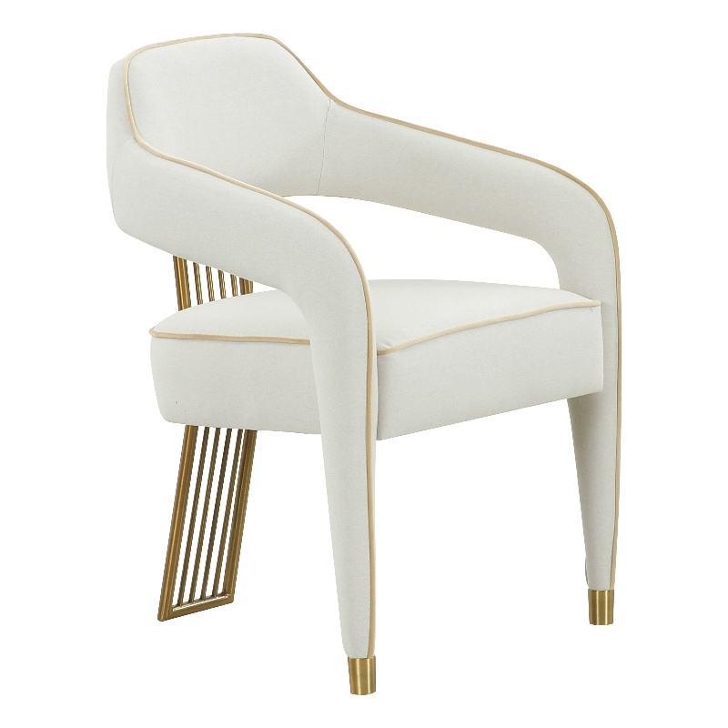 Pemberly Row Transitional Fabric Dining Chair in Cream/Gold Finish