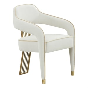 Pemberly Row Transitional Fabric Dining Chair in Cream/Gold Finish