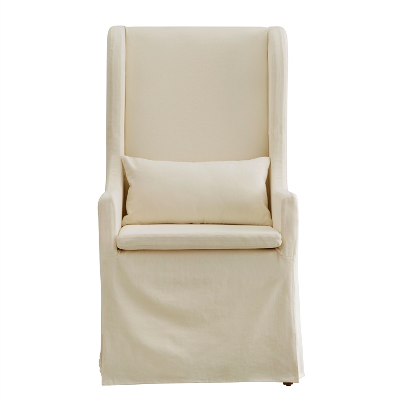 Pemberly Row Slipcovered Wood Wingback Parson Chair in Cream