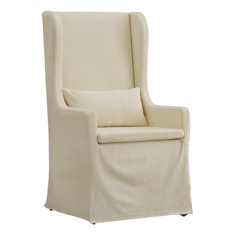 Pemberly Row Slipcovered Wood Wingback Parson Chair in Cream