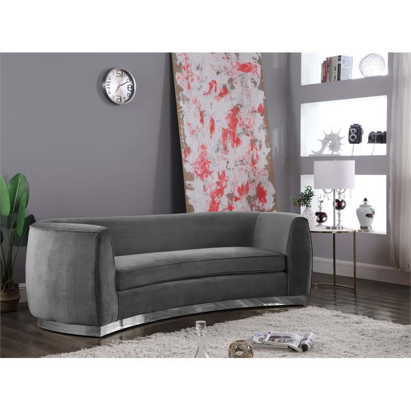 Pemberly Row Modern / Contemporary Upholstered Velvet Sofa in Gray