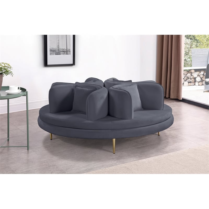 Pemberly Row Contemporary Velvet Roundabout Sofa with Iron Legs in Gray