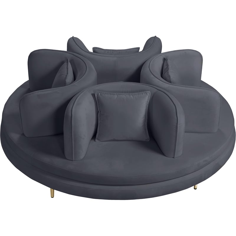 Pemberly Row Contemporary Velvet Roundabout Sofa with Iron Legs in Gray