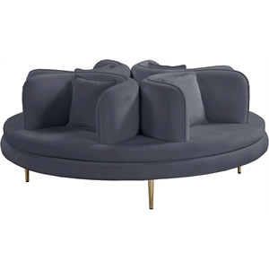 Pemberly Row Contemporary Velvet Roundabout Sofa with Iron Legs in Gray