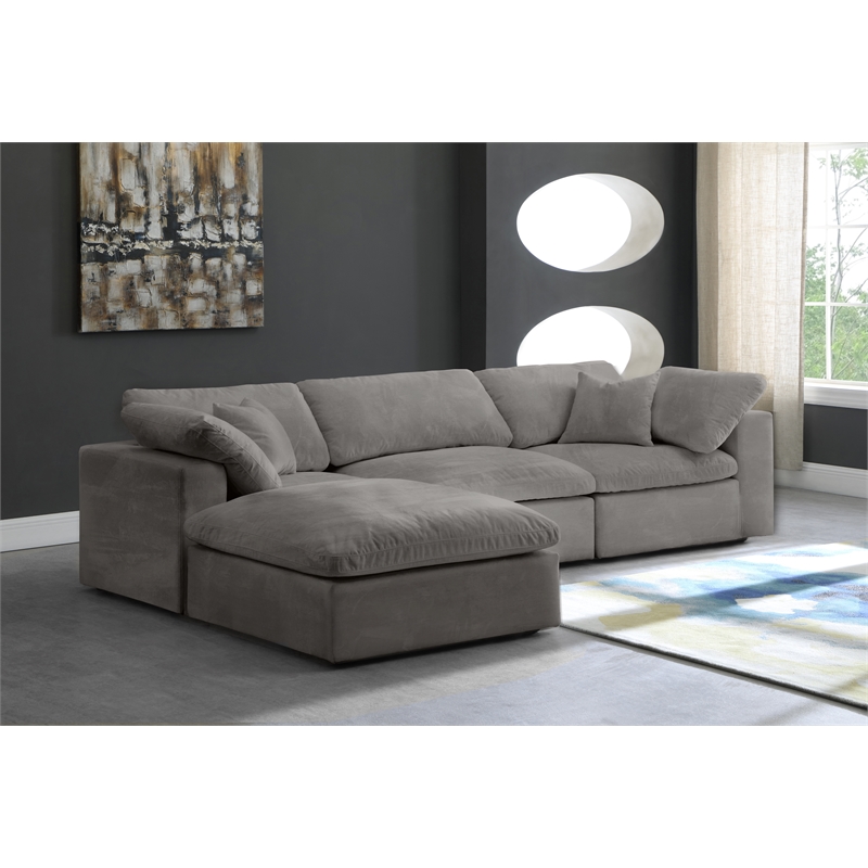 Pemberly Row Modern / Contemporary Gray Velvet Modular Sectional
