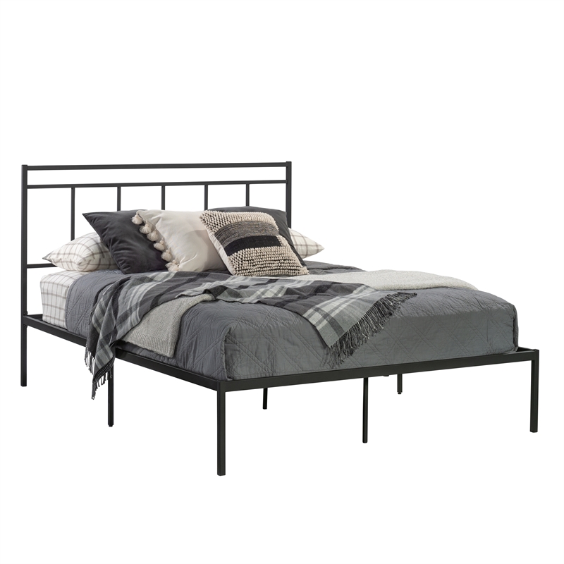 Pemberly Row Modern Metal Queen Platform Bed in Black Finish