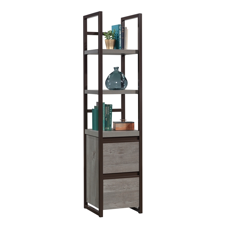 Pemberly Row Engineered Wood Narrow Storage Tower in Mystic Oak
