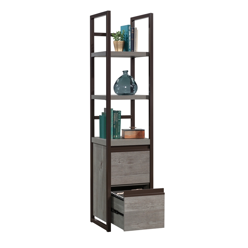 Pemberly Row Engineered Wood Narrow Storage Tower in Mystic Oak