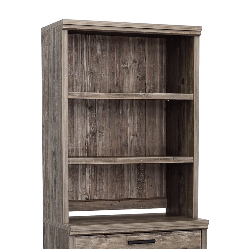 Pemberly Row Engineered Wood Library Hutch in Pebble Pine / Brown Finish