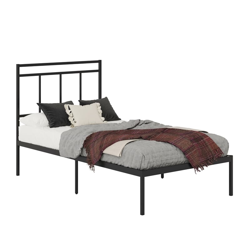 Pemberly Row Contemporary Metal Twin Platform Bed in Black Finish