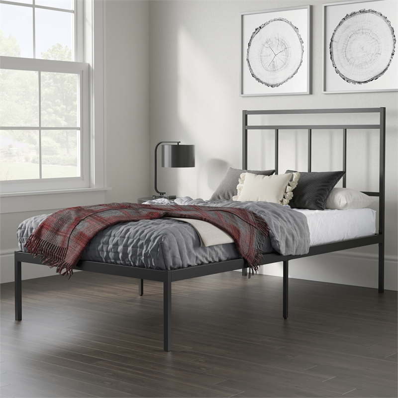 Pemberly Row Contemporary Metal Twin Platform Bed in Black Finish