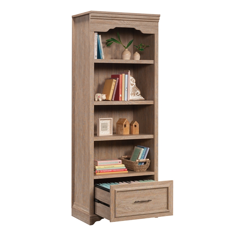 Pemberly Row Engineered Wood 4 Shelf Bookcase in Brushed Oak