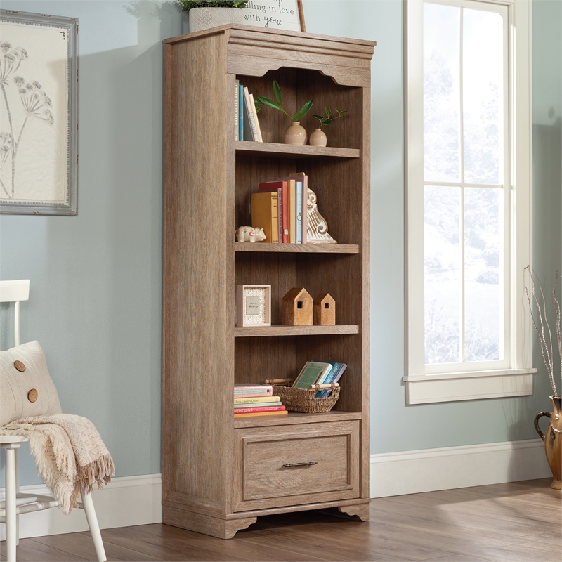 Pemberly Row Engineered Wood 4 Shelf Bookcase in Brushed Oak