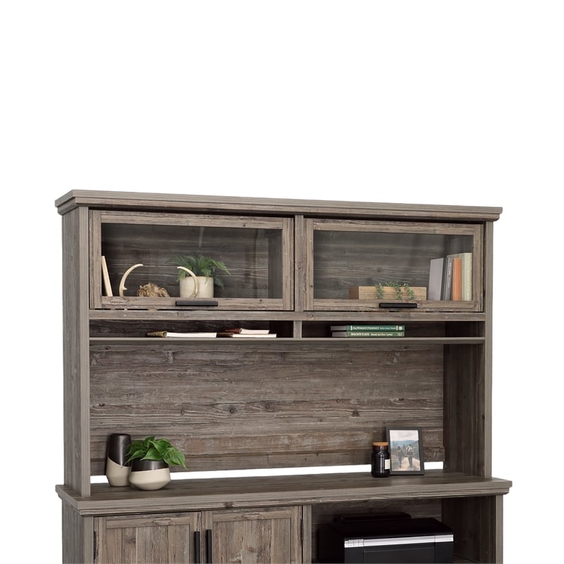 Pemberly Row Modern Engineered Wood Hutch in Pebble Pine / Brown