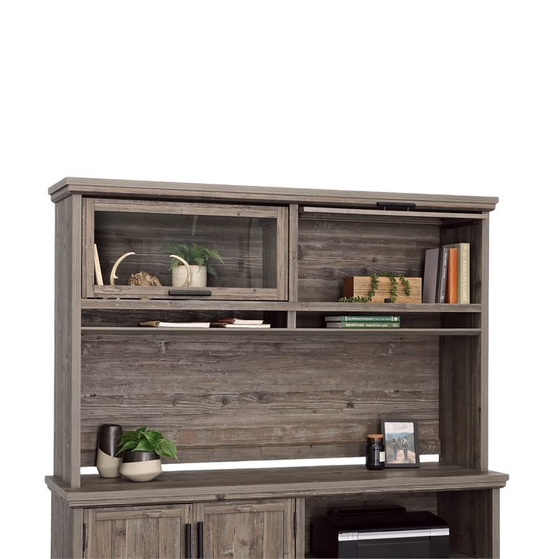 Pemberly Row Modern Engineered Wood Hutch in Pebble Pine / Brown