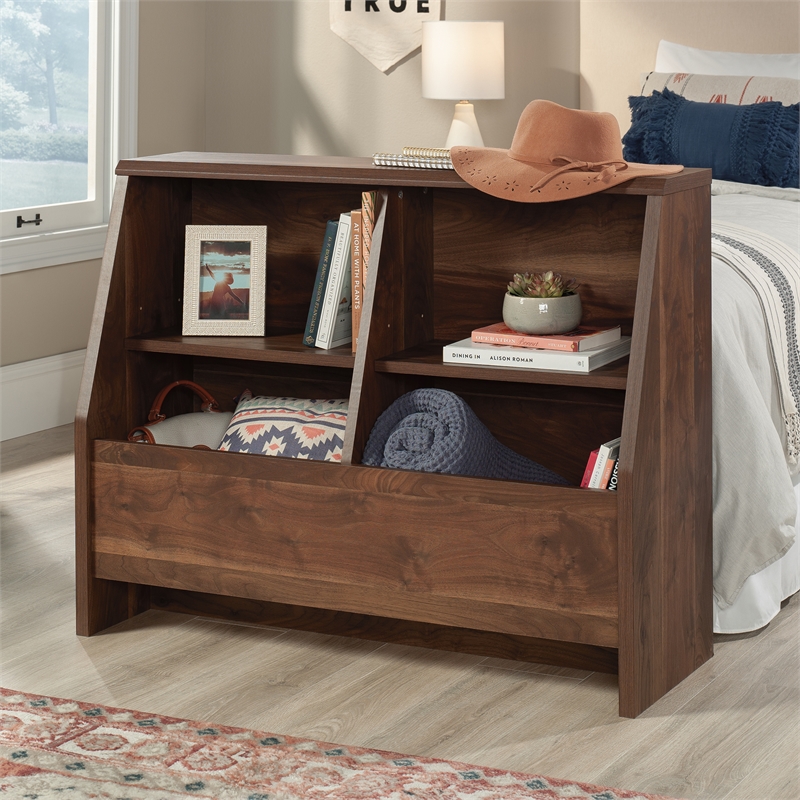 Pemberly Row Engineered Wood Footboard/Bookcase in Grand Walnut