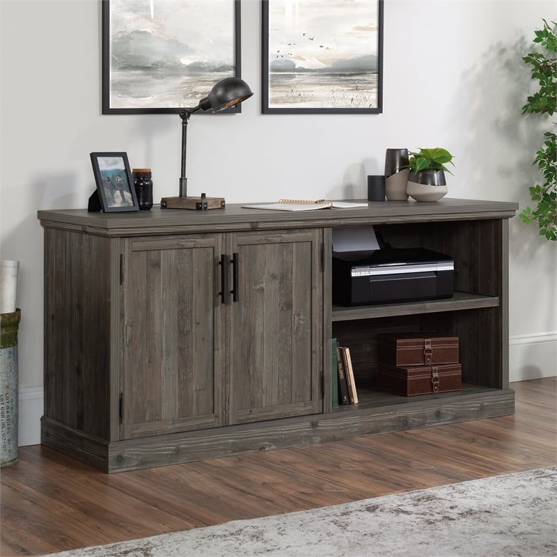 Pemberly Row Engineered Wood Credenza in Pebble Pine/Brown Finish