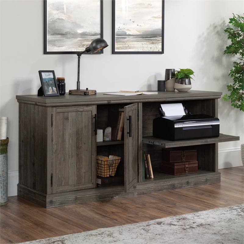 Pemberly Row Engineered Wood Credenza in Pebble Pine/Brown Finish