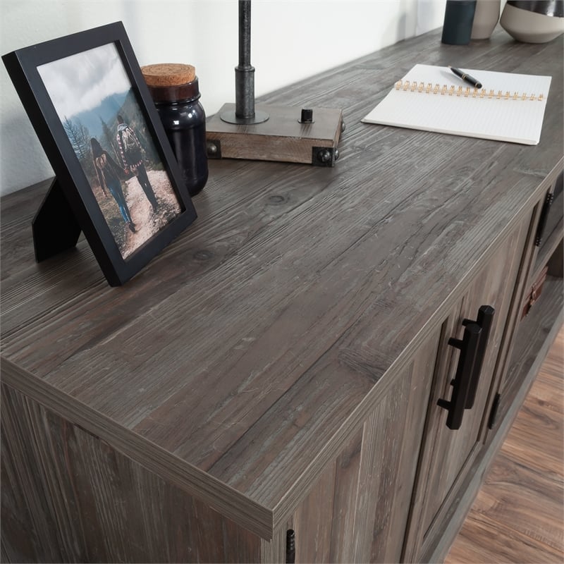 Pemberly Row Engineered Wood Credenza in Pebble Pine/Brown Finish