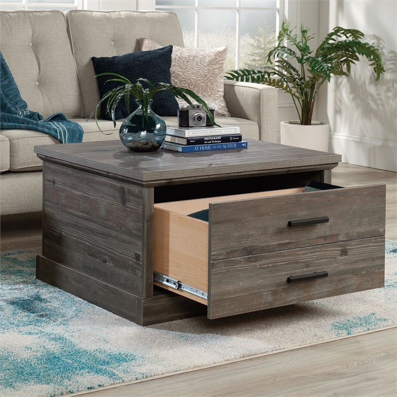 Pemberly Row Engineered Wood Coffee Table in Pebble Pine/Brown